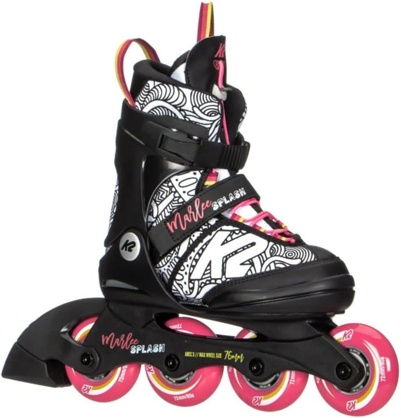 K2 Mädchen Marlee Splash Inline Skates M (EU: 32-37 / UK: 13-4 / US: 1-5) Black - Pink - Splash, M (