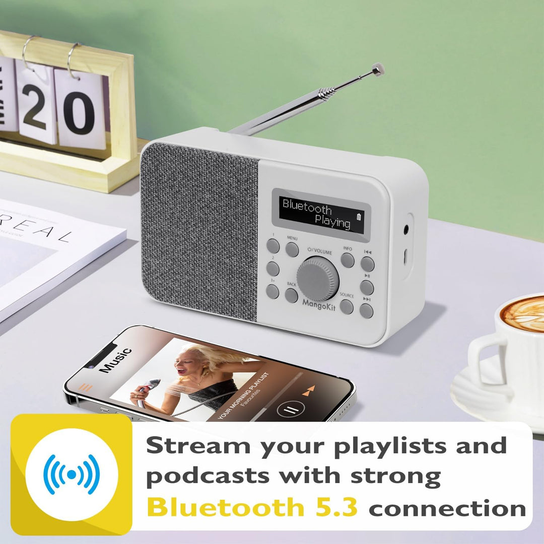 MangoKit PR2S Tragbares DAB+ Digitalradio,Küchen-FM-Radio,Bluetooth-Lautsprecher,Persönliches DAB-Ra