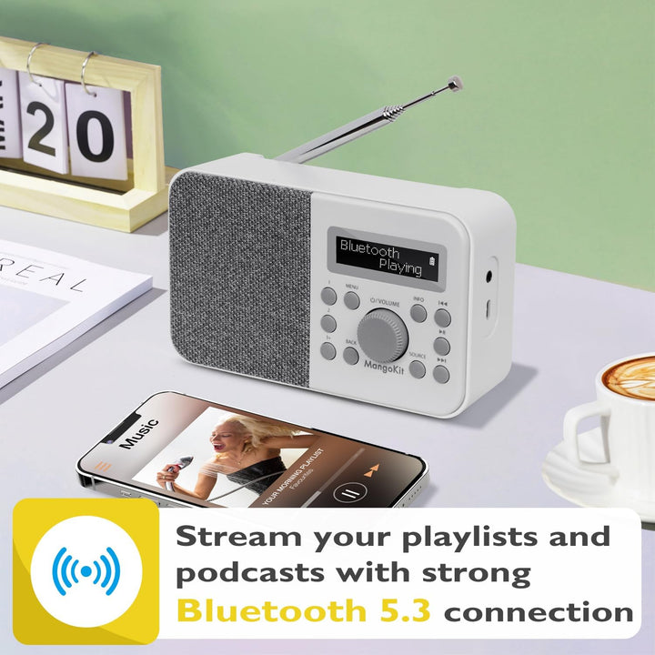 MangoKit PR2S Tragbares DAB+ Digitalradio,Küchen-FM-Radio,Bluetooth-Lautsprecher,Persönliches DAB-Ra