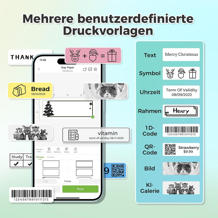 Nelko Etikettendrucker, Bluetooth P21 Selbstklebendes Etikettiergerät Tragbarer beschriftungsgerät s