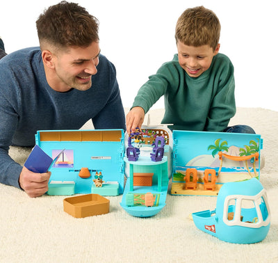 BlueY 3-in-1 Flugzeug-Spielset zum Ausklappen; Verwandlung von Flugzeug in Hotelresort & Boot! 70 cm