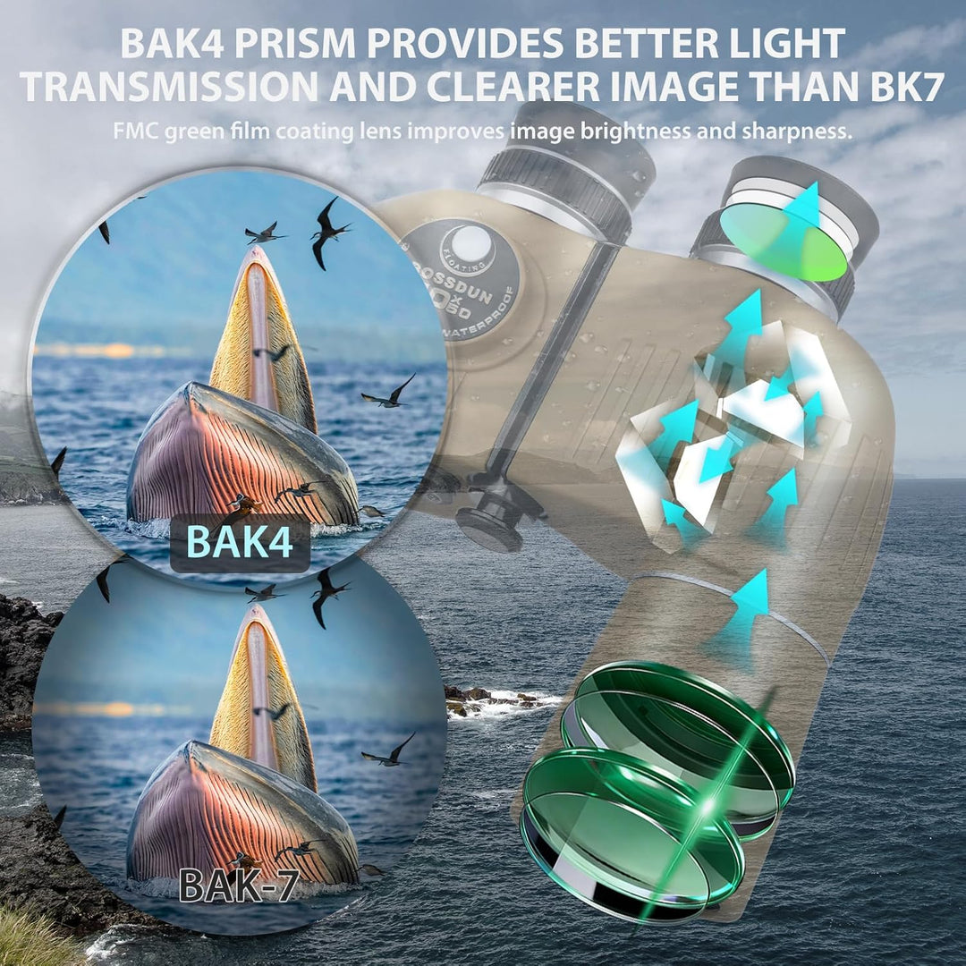 10x50 Marine Fernglas mit beleuchtetem Entfernungsmesser und Kompass, IPX7 wasserdicht, BAK4-Prismen