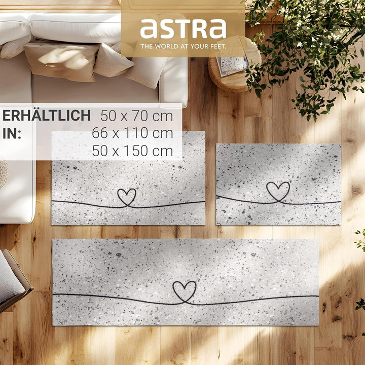 Astra rutschfeste Sauberlaufmatte innen - Herz Marmor hellgrau 66 x 110 cm - Wohnraum Fussmatte Desi