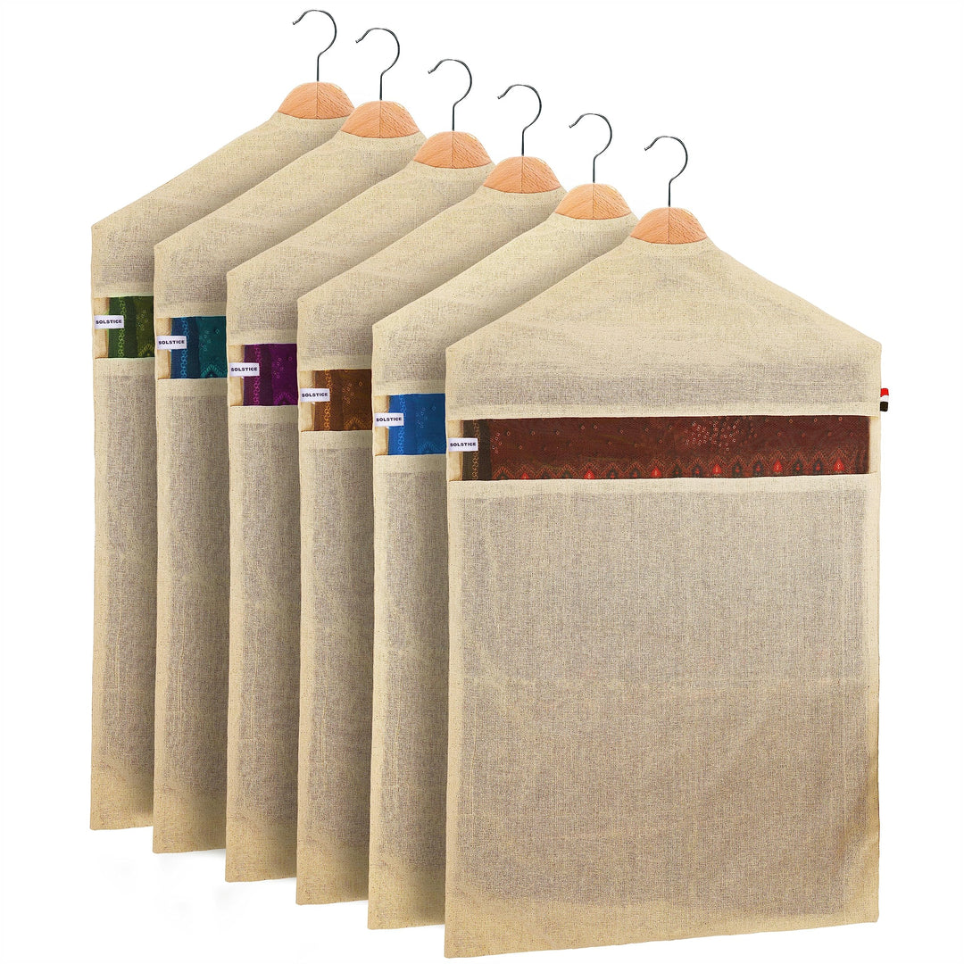 SOLSTICE Hängende Baumwoll-Saree-Abdeckungen, Taschen für Kleidung, Kleiderschrank-Organizer (Kleide