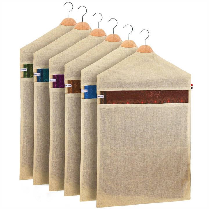 SOLSTICE Hängende Baumwoll-Saree-Abdeckungen, Taschen für Kleidung, Kleiderschrank-Organizer (Kleide