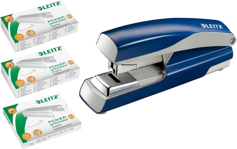 Leitz 5523 Flachheftgerät Stark NeXXt, 40 Blatt mit je 1.000 Heftklammern 24/6 24/8 und 26/6 (blau,