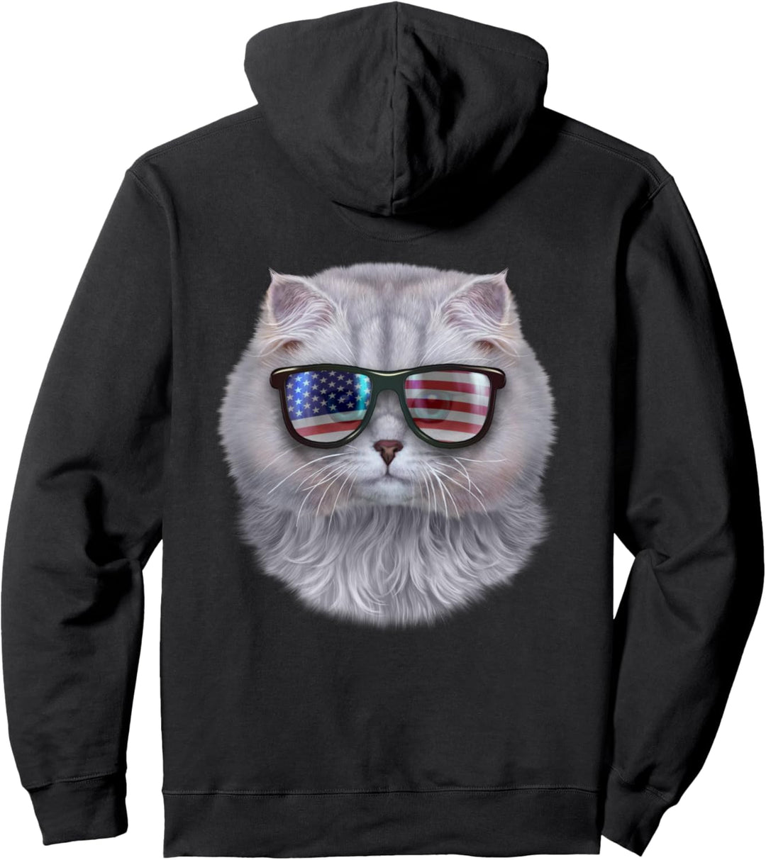 Katze, die Flagge der USA-Themensonnenbrille trägt Pullover Hoodie