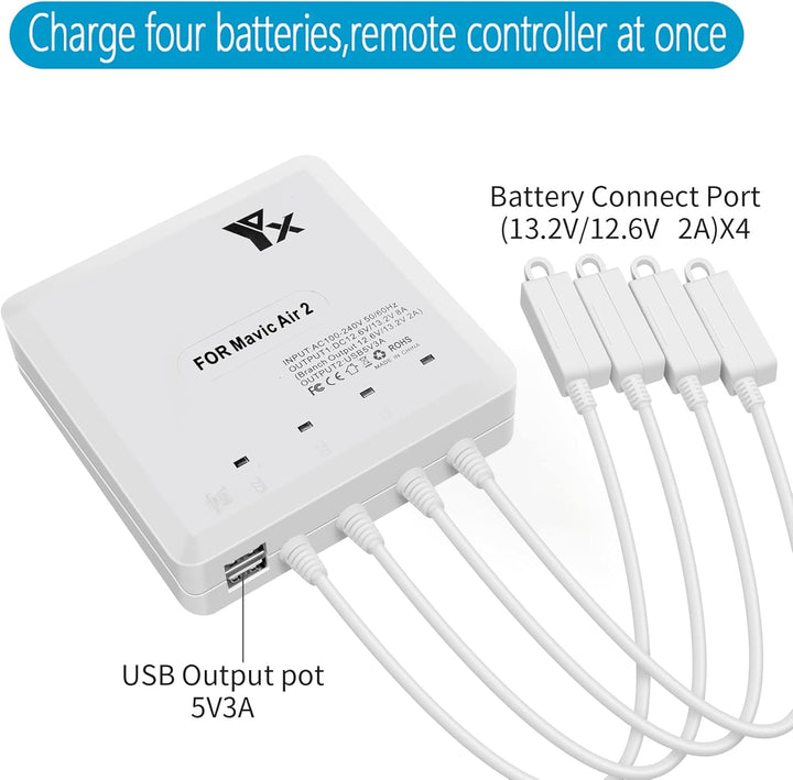 6 in 1 Akku Ladegerät für DJI Air 2S,Mavic Air 2 Drohne, lädt 4 Batterie und 2 USB-Anschlüsse Gleich