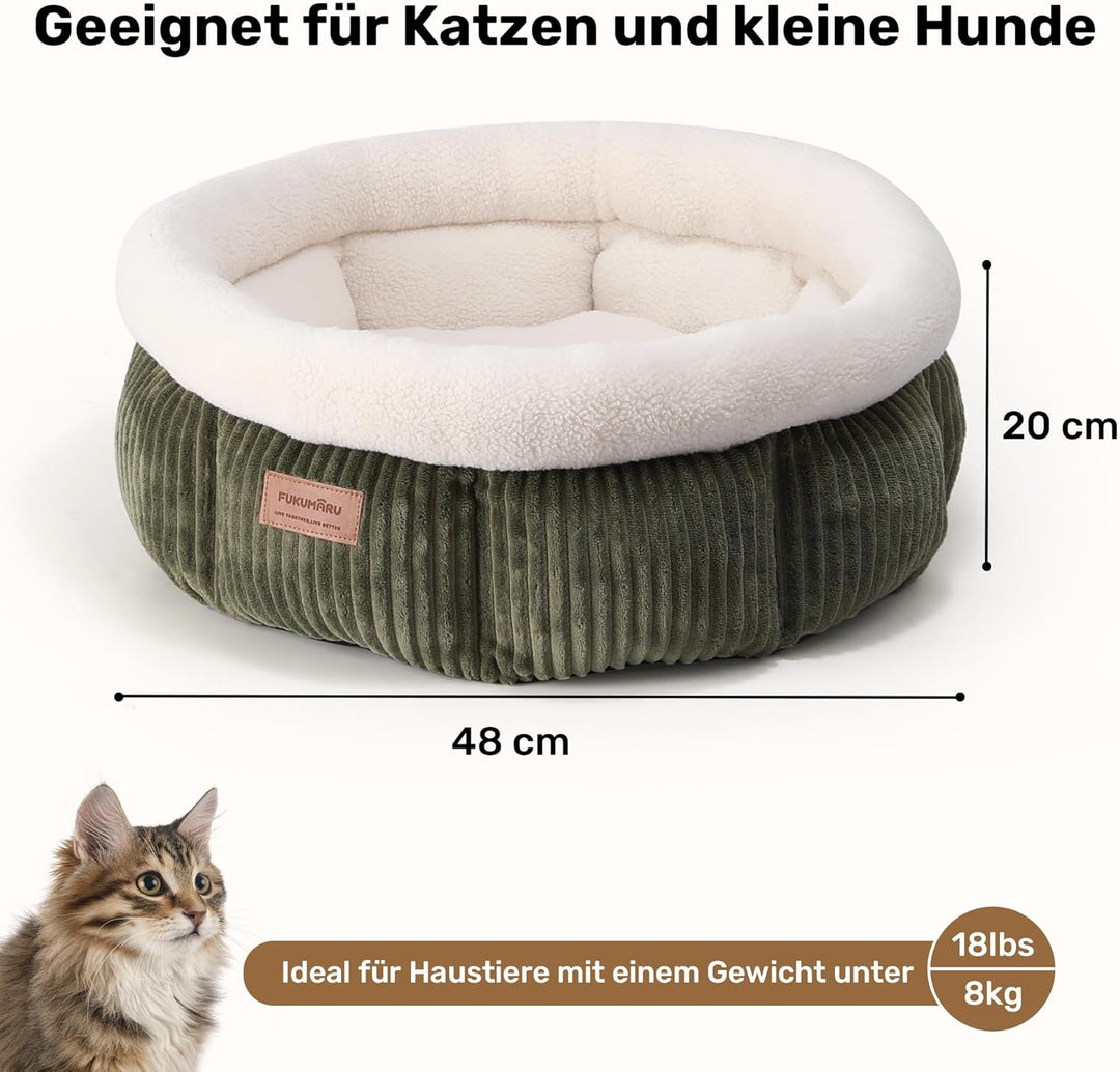 FUKUMARU Katzenbett waschbar Katzen Bettchen, 48x48x20cm Katzenkorb mit erhöhtem Rand, weiches Bett
