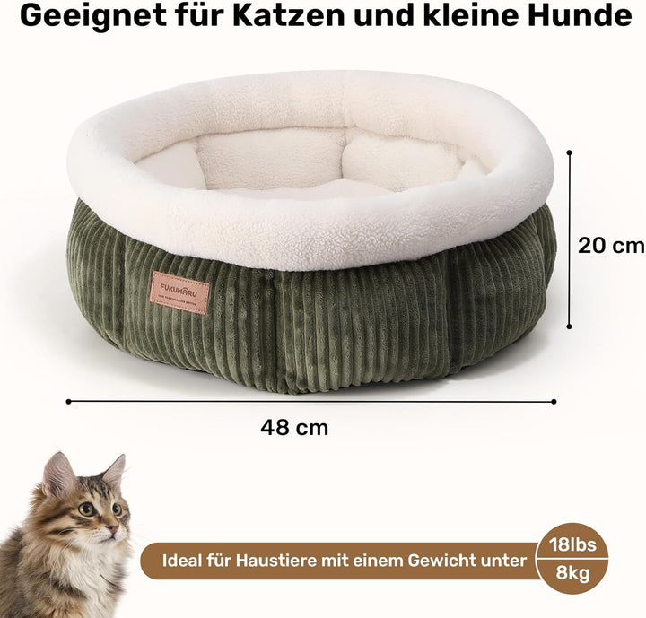FUKUMARU Katzenbett waschbar Katzen Bettchen, 48x48x20cm Katzenkorb mit erhöhtem Rand, weiches Bett
