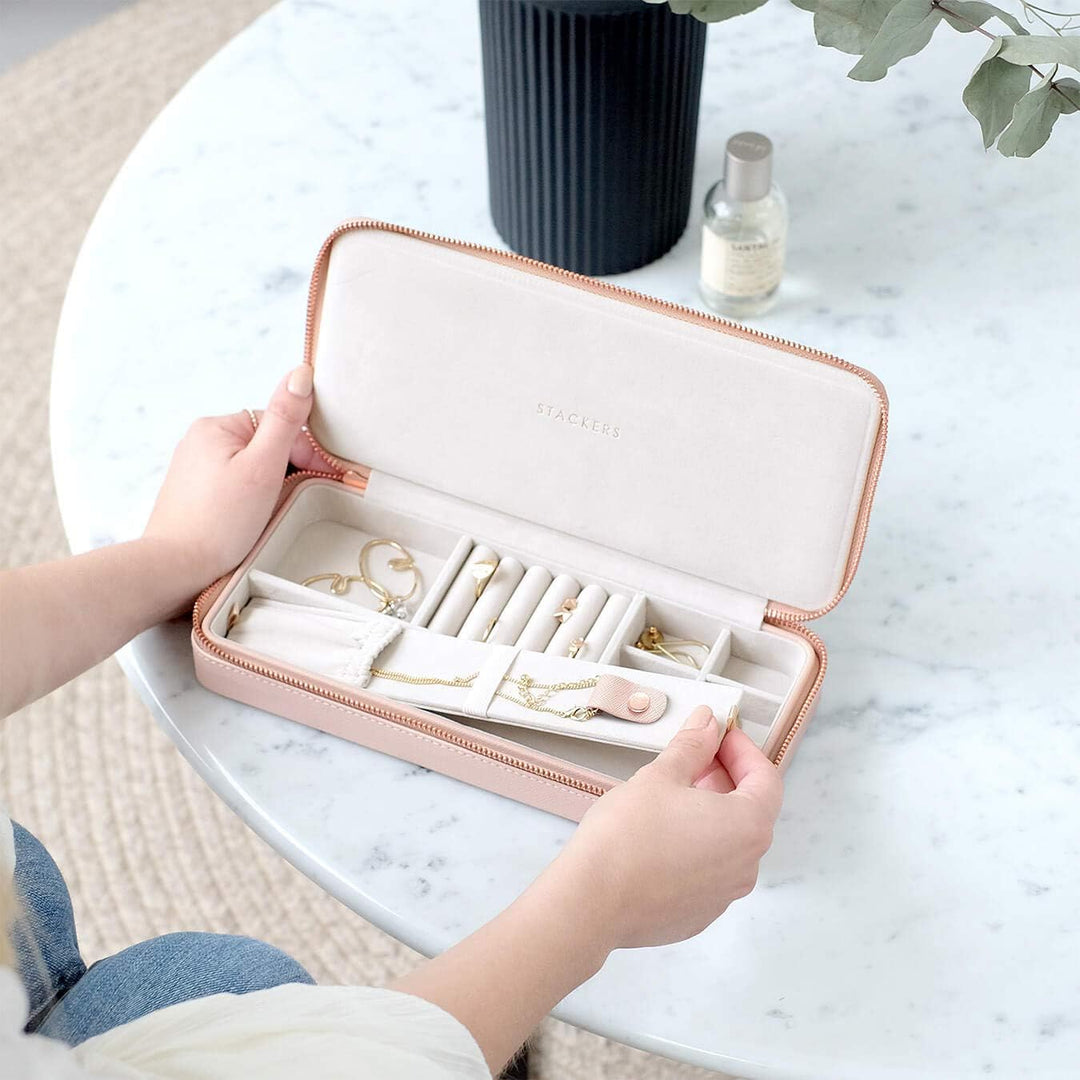 Stackers | schlanke Halsketten-Schmuckbox im Reiseformat, Blassrosa Hellrosa, Hellrosa