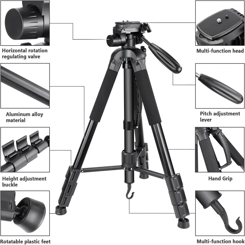 Neewer Tragbarer 177cm Aluminium Legierung Kamera Stativ Einbeinstativ mit 3-Wege-Drehgelenk Pan Hea