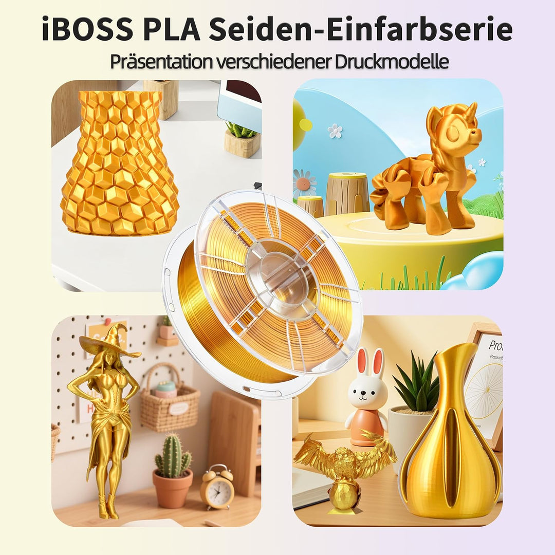 iBOSSPLA Plus Shiny Silk 3D Drucker Filament 1.75mm, Silk PLA+ 3D Druck Filament mit Seidenglattes,