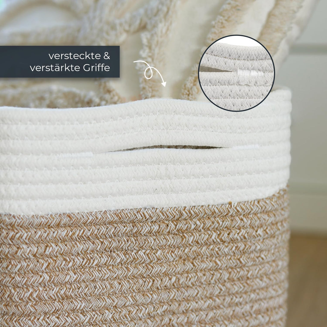 HMF Aufbewahrungskorb mit versteckten Griffen, 3er Set, Korb aus Baumwolle | 37,5 x 25 x 22,5 cm | W