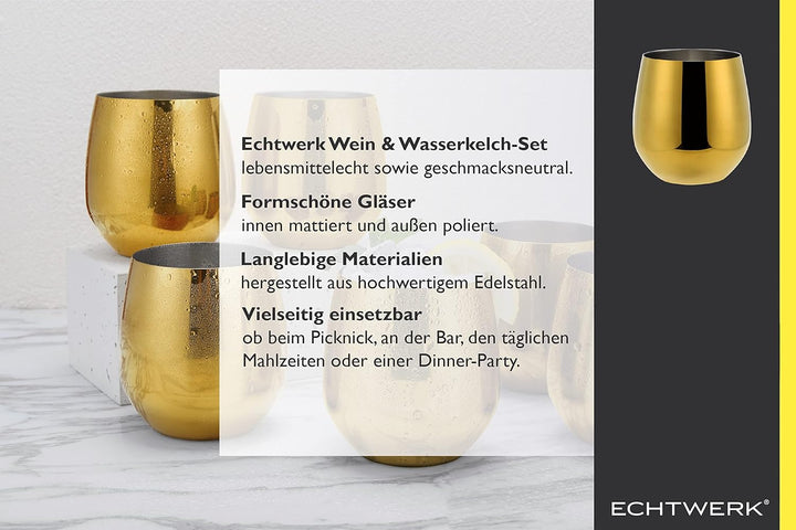ECHTWERK Weingläser, 6-tlg Rotweingläser, Trinkbecher aus Edelstahl, Unzerbrechliche Trinkgläser, Br