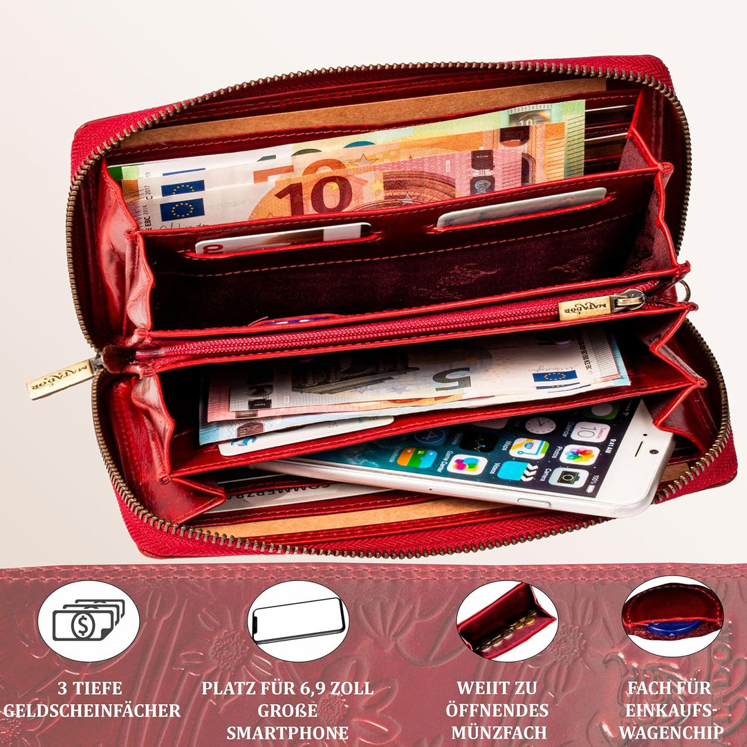 MATADOR XL Karten Portemonnaie Geldbeutel Damen Leder Gross #Cadiz mit edler Geschenk Box, Portmonee