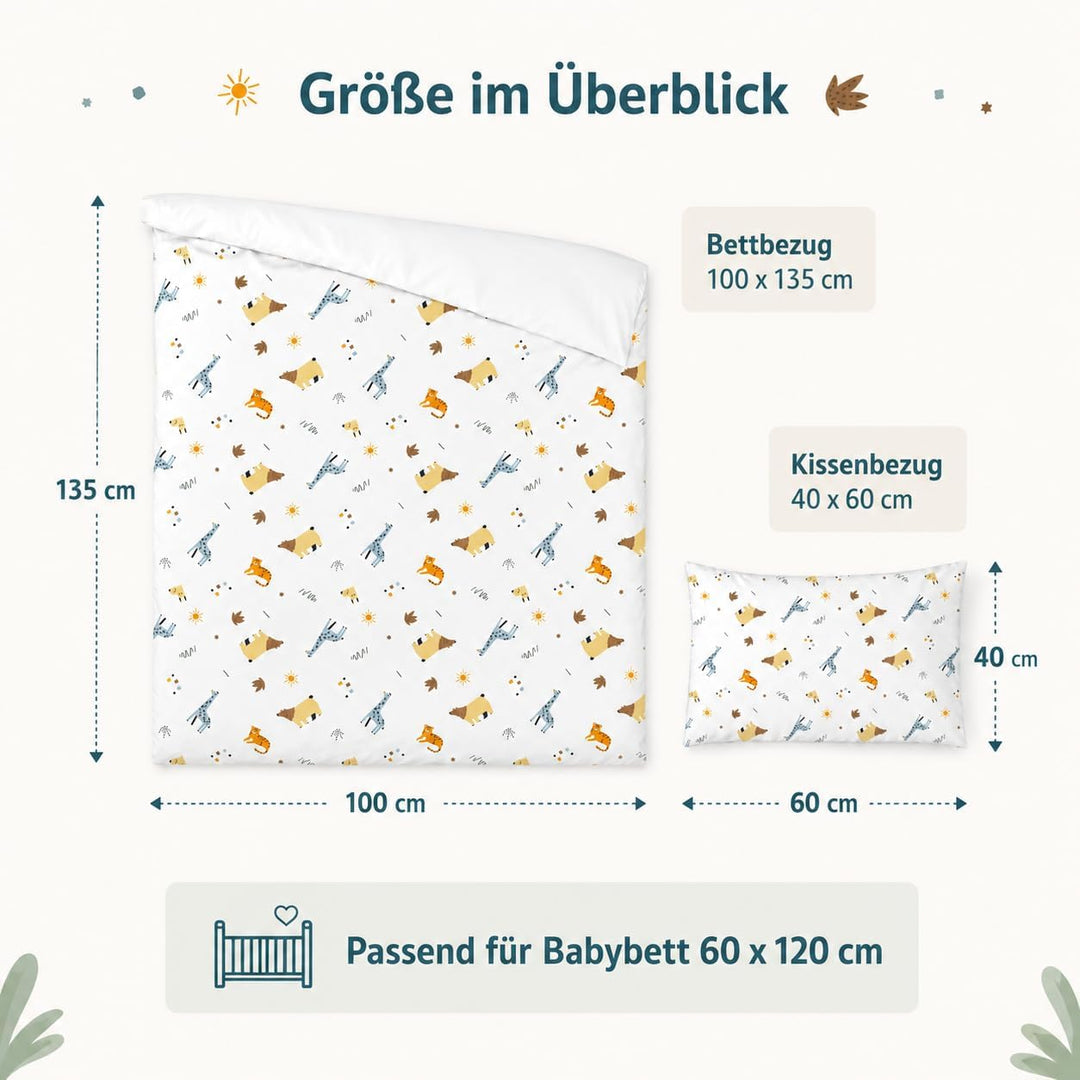 various Wendbare Babybettwäsche-Sets (60 x 120 cm), 100% Baumwolle, bestehend aus Bettbezug und Kiss