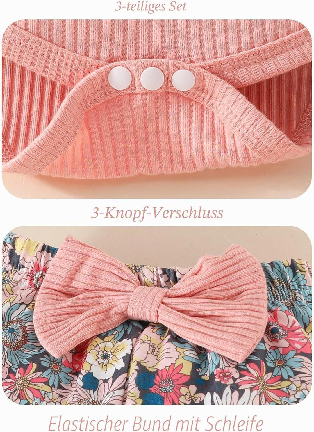 Neugeborenes Baby Mädchen Kleidung Kleinkind gerippt Ruffle lange Ärmel Strampler+ Floral Hosen+ Sti