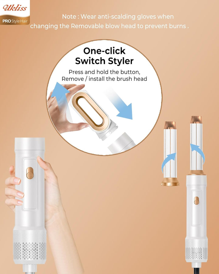 UKLISS Hairstyler 6 in 1 Air Styler Set - Pro Haarstyler mit Rundbürstenföhn, Air Curler, Warmluftbü