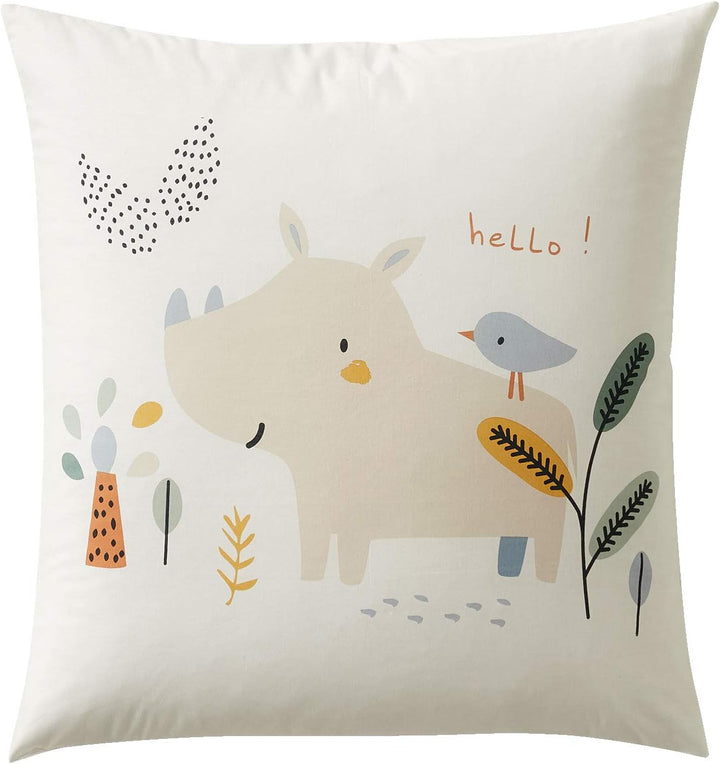 Vertbaudet Kinder Bettwäsche-Set Dschungel Paradies wollweiss Bedruckt 140X200 - Kissen 63X63