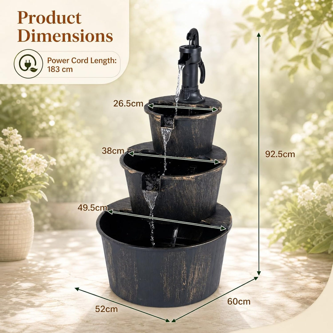 HOMASIS Gartenbrunnen mit Verstellbarer Pumpe, Antikbronze | Springbrunnen mit 3 Ebenen, dekorativer
