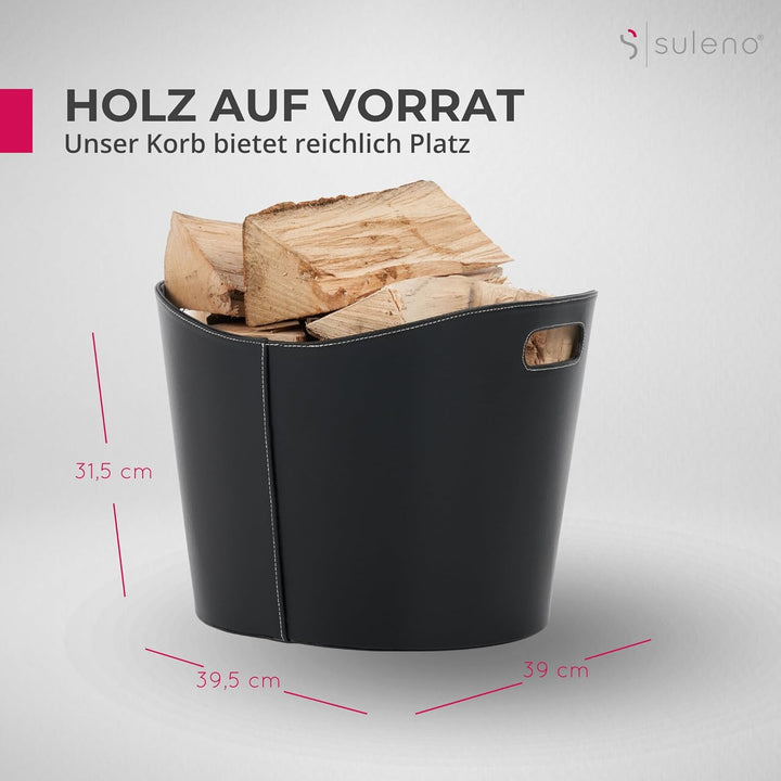 SULENO Holzkorb WEXFORD Brennholzkorb Kunstleder schwarz (L - 31,5 x 39,5 cm)
