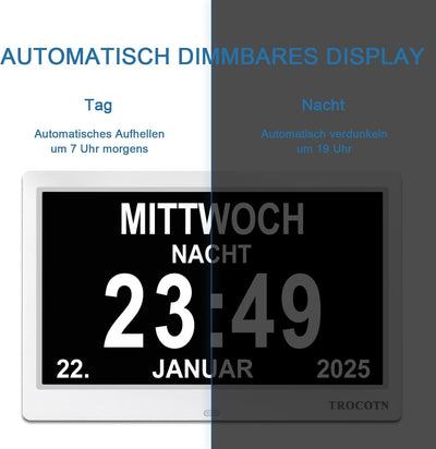 TROCOTN 10 Zoll Digitale Uhr Tagesuhr Grosses Display Wecker Wanduhr (Weiss) 10 Zoll Weiss, 10 Zoll