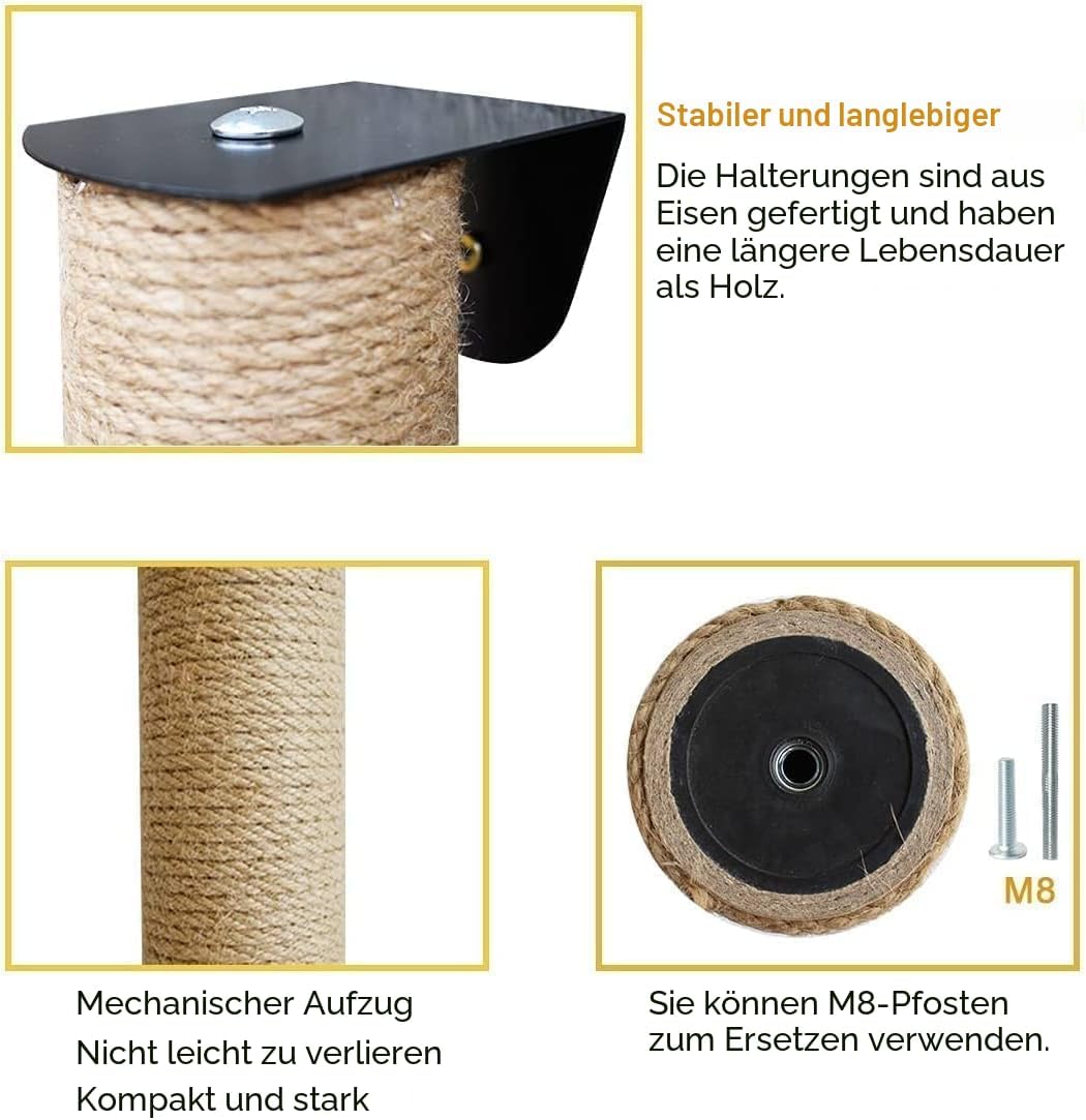 Katzenkratzbaum, 81 cm hoch, Wandregale für Katzen im Innenbereich (Jute-Seil Upgrade_81 cm hoch) Ju
