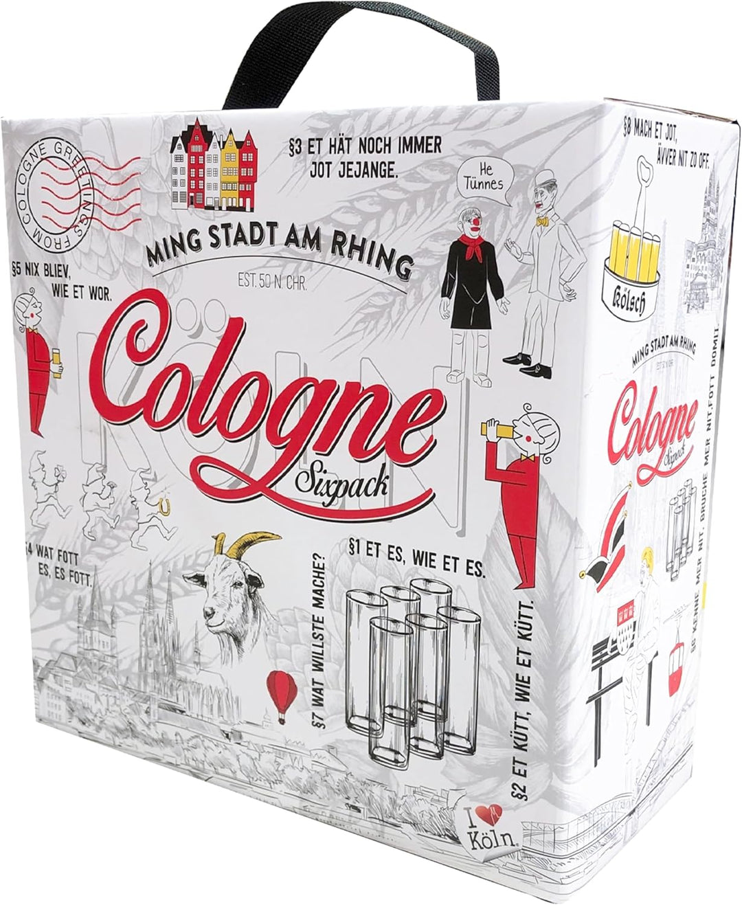 Kölschglas 6er Pack bunt 0,2ml, Kölner Stangen mit Grundgesetz, Biergläser Gläser Trinkgläser mit Au