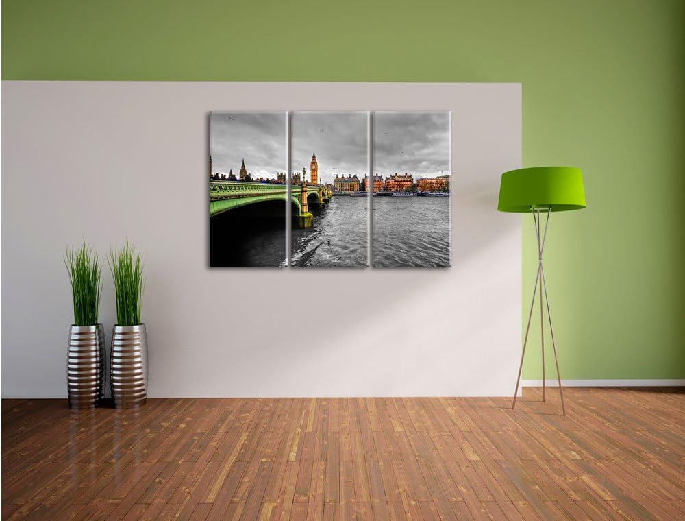 Pixxprint Skyline von London mit Themse und Big Ben schwarz/weiss 3-Teiler Leinwandbild 120x80 Bild