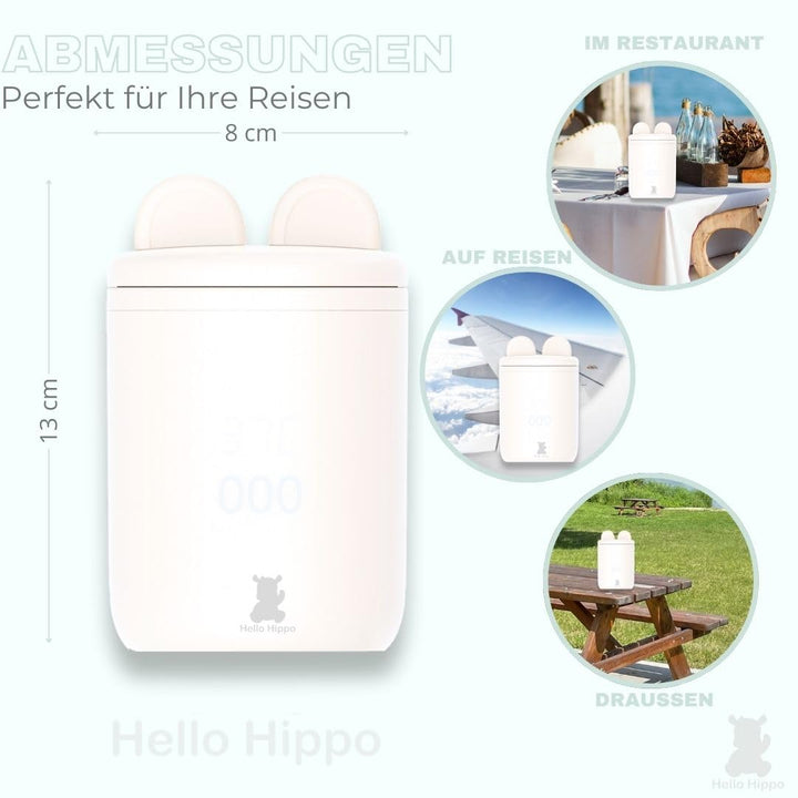 Hello Hippo - Mobiler Babyflaschenwärmer: USB-C Aufladbar, Anti-Auslauf, Kompatibel mit Philips Aven