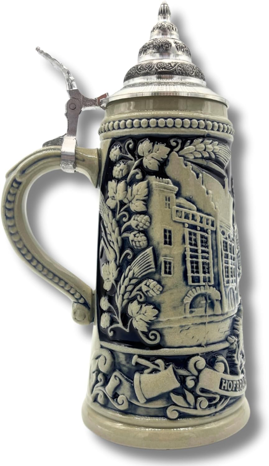 Reliefkrug Bierkrug Original "Hofbräuhaus" (0,5l, grau/blau) | Handarbeit Steinkrug | Bierbecher| Ma