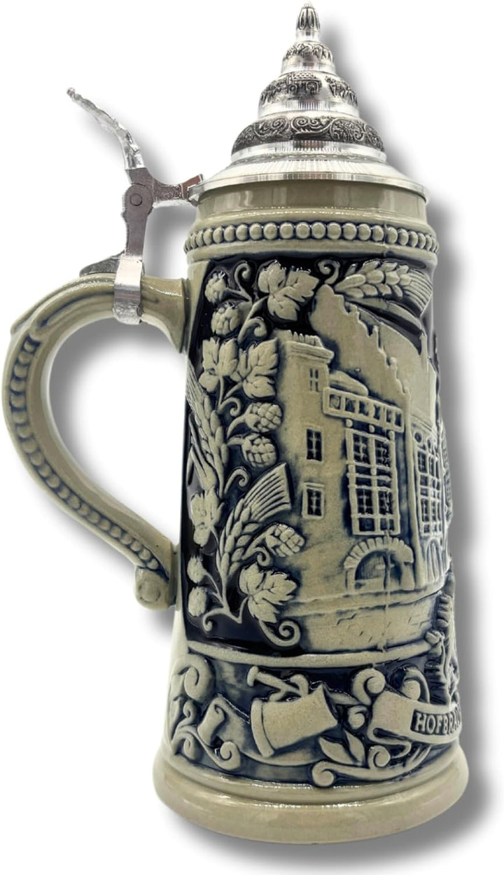 Reliefkrug Bierkrug Original "Hofbräuhaus" (0,5l, grau/blau) | Handarbeit Steinkrug | Bierbecher| Ma