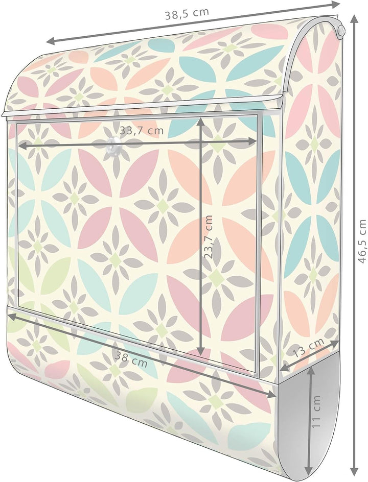 banjado® Design Briefkasten mit Motiv Diamant Muster 39x47x14cm &amp; 2 Schlüssel - Briefkasten Stahl Si