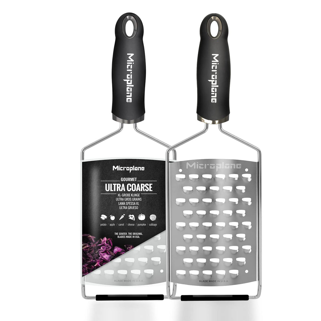 Microplane Küchenreibe XL-Grob für Kartoffel, Käse, Kohl, Gurke, Kürbis und Zucchini in Schwarz mit