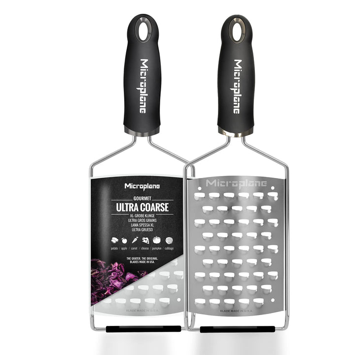 Microplane Küchenreibe XL-Grob für Kartoffel, Käse, Kohl, Gurke, Kürbis und Zucchini in Schwarz mit