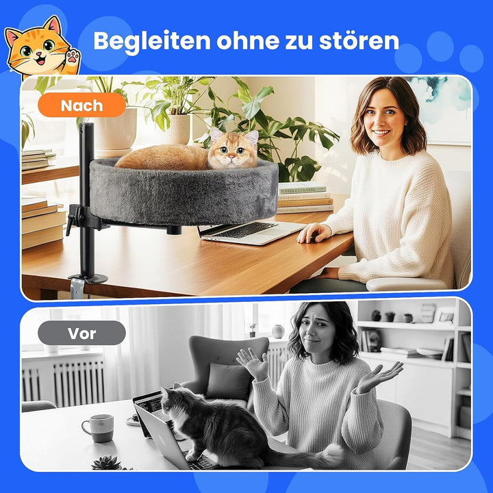 BSWAY Katzenbett für Schreibtisch - Upgraded 360°Drehung, verstellbare Höhe, Kein Bohren Erhöhtes Ka