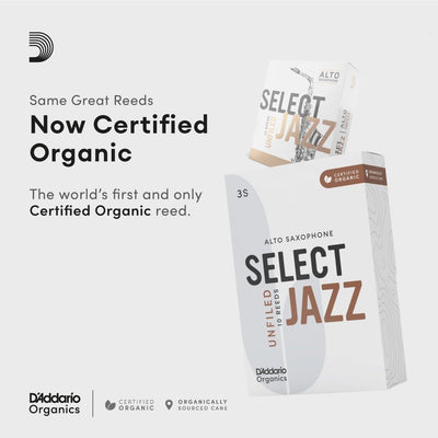 D'Addario Organisch Select Jazz Unfiled Alto Saxophon-Stimmzungen - Saxophonrohre - 3 Weich, 10 Pack