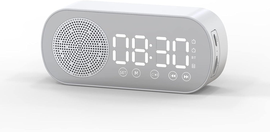 Elektrischer Wecker, Grosses Display, Drahtloser Bluetooth 5.0-Lautsprecher, Wecker mit Spiegeloberf