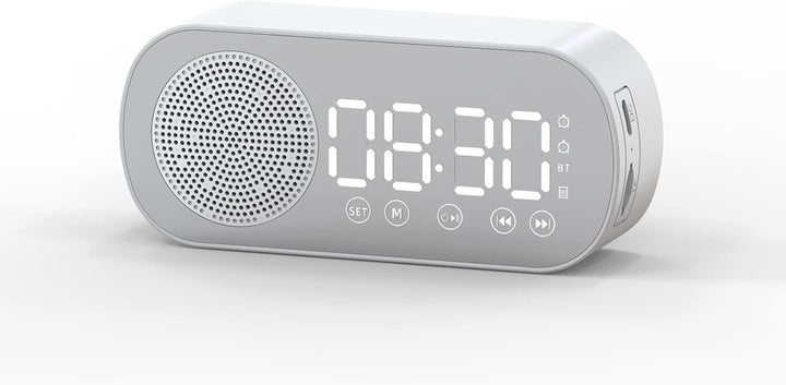 Elektrischer Wecker, Grosses Display, Drahtloser Bluetooth 5.0-Lautsprecher, Wecker mit Spiegeloberf
