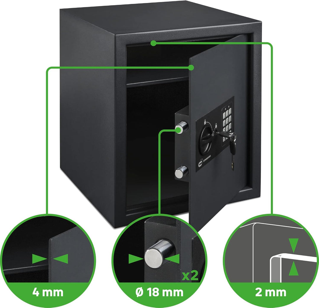 STANDERS - Elektronischer Safe - 40L - 40 x 35 x 36 cm - Wandtresor - Code-Safe - 2 Sicherheitsschlü