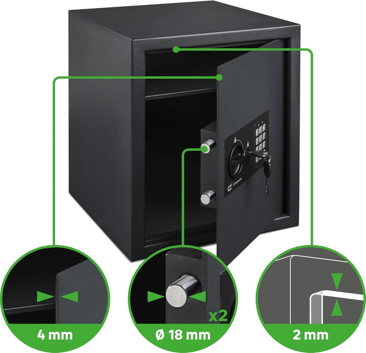 STANDERS - Elektronischer Safe - 40L - 40 x 35 x 36 cm - Wandtresor - Code-Safe - 2 Sicherheitsschlü