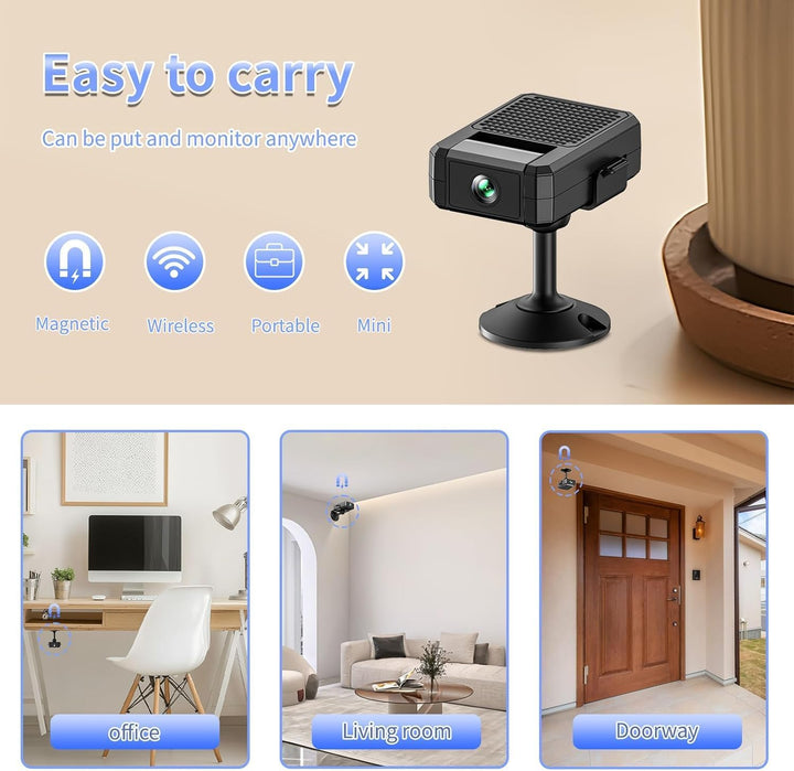 4K Mini Kamera Innen Akku, 2.4/5 Ghz WLAN Innenkamera | 180° drehbarem Objektiv automatische, Bewegu