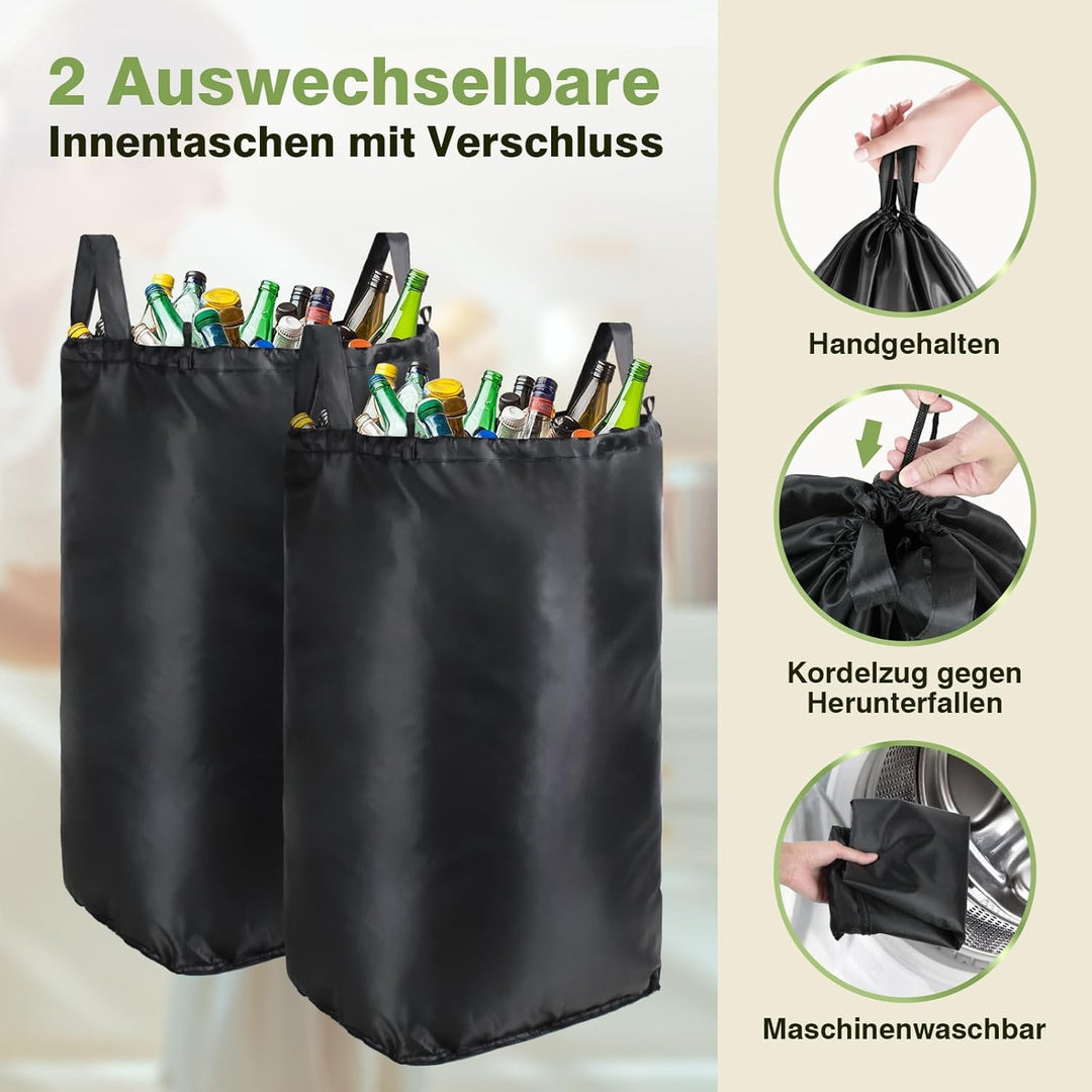 Pfandflaschen Sammelbehälter mit Deckel 100L, Gross Pfandflaschen Behälter mit 2 Tragetasche, Flasch