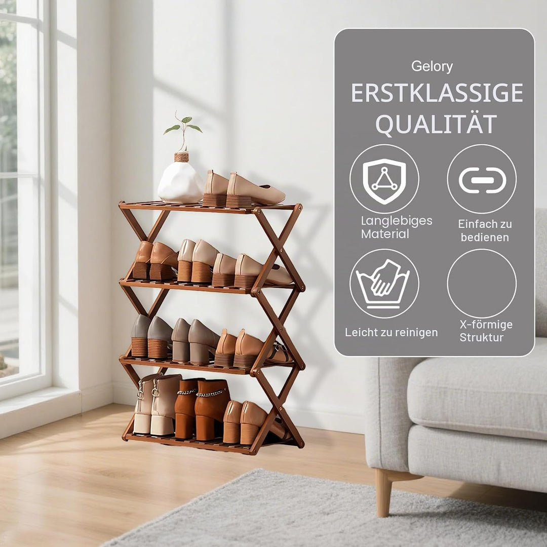 Zusammenklappbares Schuhregal aus Bambus, tragbares Schuhregal aus Holz, ohne Installation, kleines