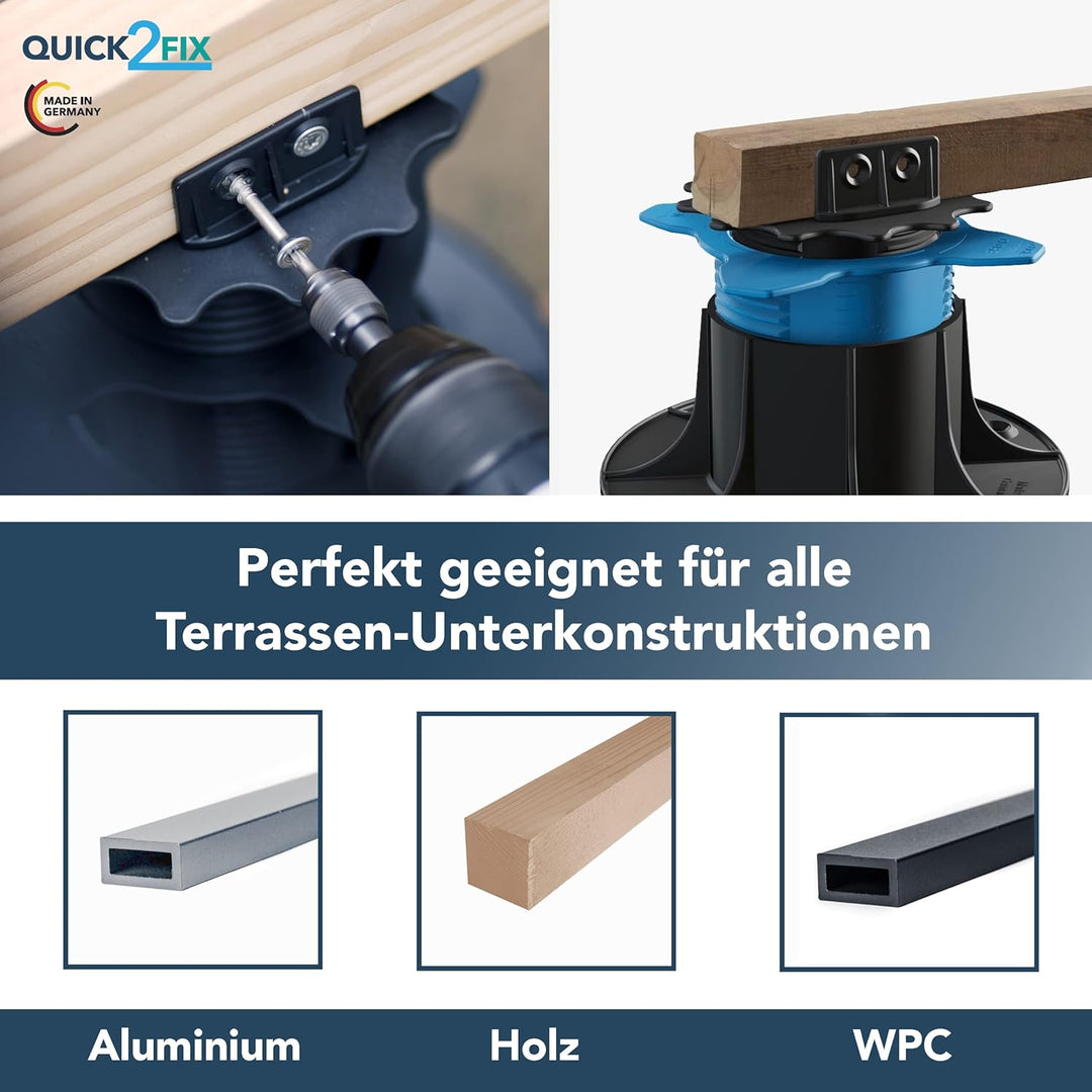 QUICK2FIX® Stelzlager höhenverstellbar 35-75mm (Grösse L) - Dielenaufleger | 24 Stk. Grösse L 35-75