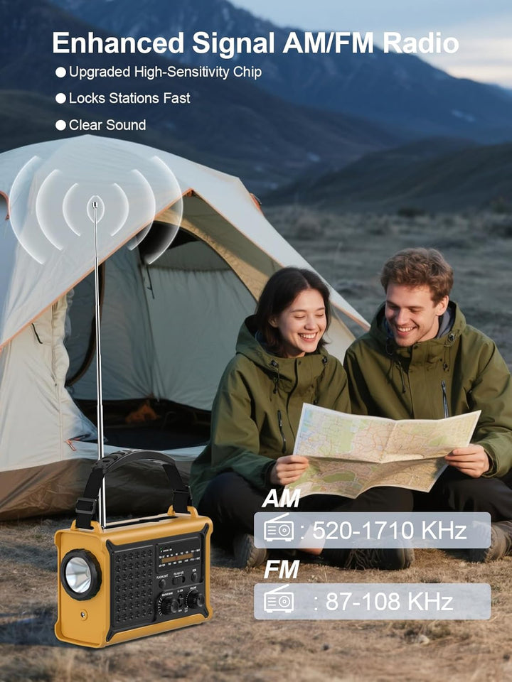 ROCAM 12000mAh Kurbelradio, Notfallradio mit 8500mm² Solarpanel & 650mA Handkurbel, Tragbar Solar Dy
