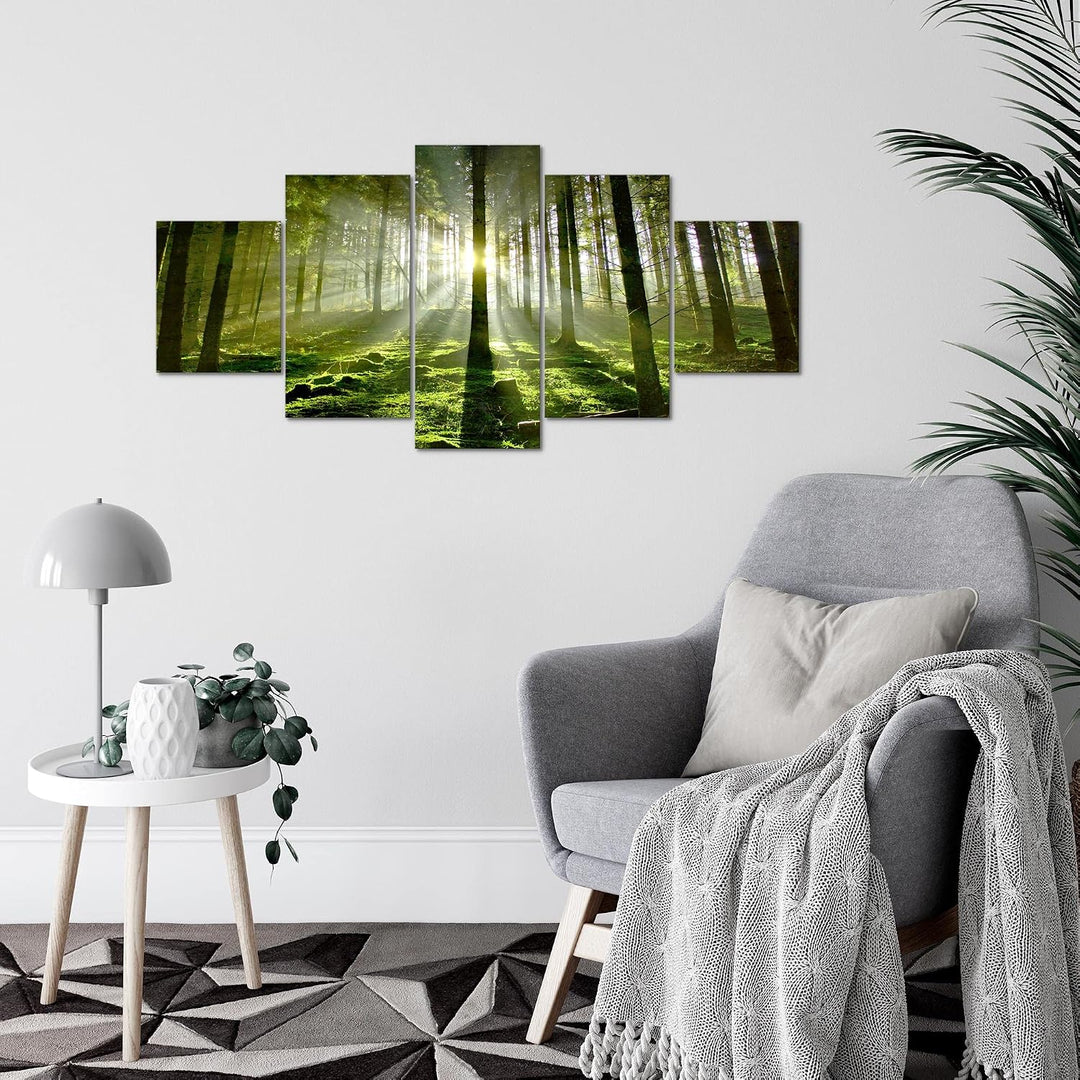 Runa Art Wandbilder Wald Landschaft 5 Teilig Bild auf Vlies Leinwand Deko Schlafzimmer Wohnzimmer So