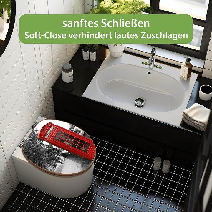 banjado Design WC Sitz Bambus Absenkautomatik 45,8x37,5cm - Toilettendeckel mit Absenkautomatik Holz