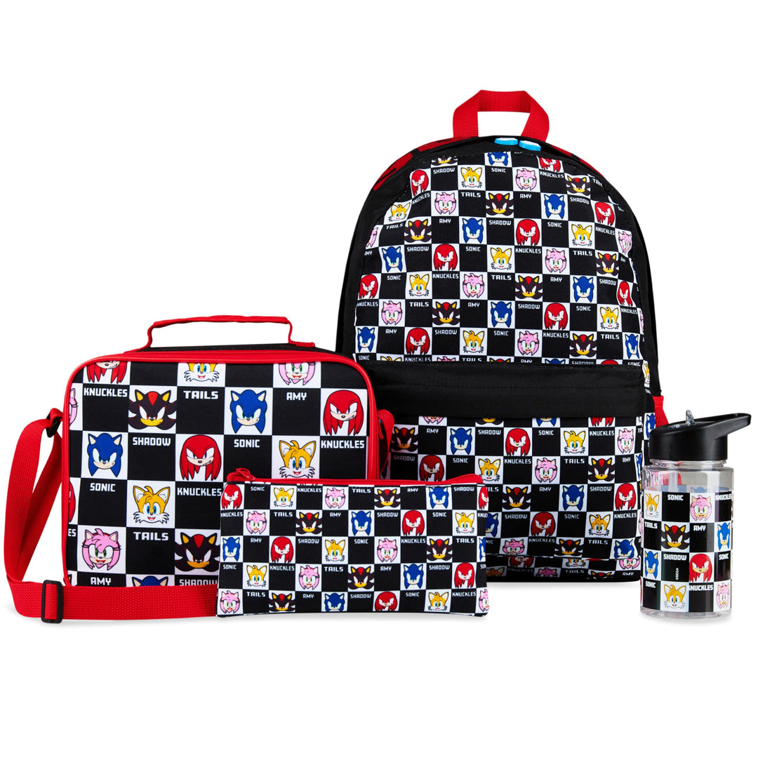 Get Trend Sonic THE Hedgehog Rucksack Kinder Jungen 4er Set mit Trinkflasche Kinder Federmäppchen Lu